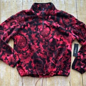 NWT BeBe Sport Polar Fleece Red and Black Tie Dye Sweatshirt
